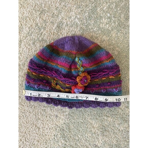 Set 2 Lost Horizon Knit Hat Handcrafted Floral Design & Orange Baby Alpaca Scarf - Picture 5 of 9